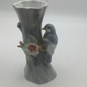 Vintage Porcelain Vase with Bird on a Tree and Flower Design